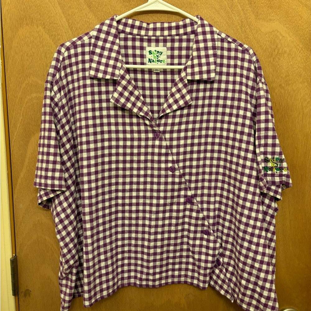 Shiny By Nature Purple Diagonal Cropped Button-up Size 3X